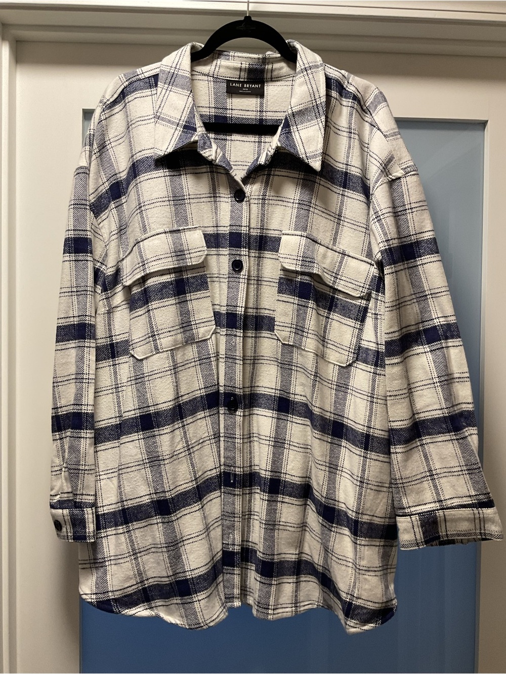 Lane Bryant White and Navy Plaid Utility Jacket